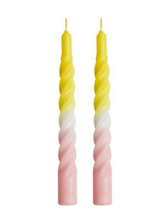 Kunstindustrien - Candles with a Twist - 21 cm - Gul - Lyserød - Hvid - 2 stk.
